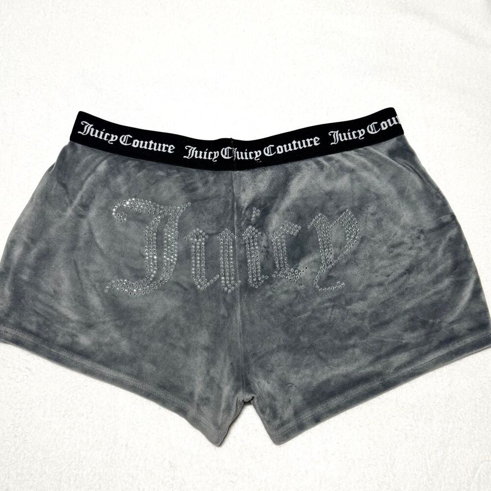 juicy couture heather grey rhinestone "juicy" velour sleep lounge shorts